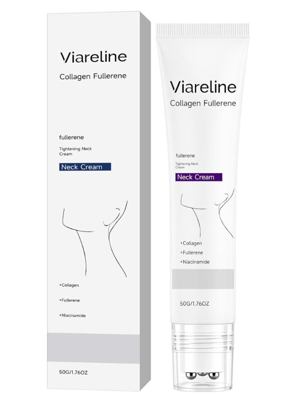 Tightening Neck Cream,  Viareline Collagen Fullerene, Rollerball Applicator